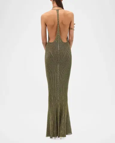 Roberto Cavalli Plunging Metallic Rib Knit Maxi Dress | Thumbnail 3 Roberto Cavalli Plunging Metallic Rib Knit Maxi Dress | Thumbnail 3