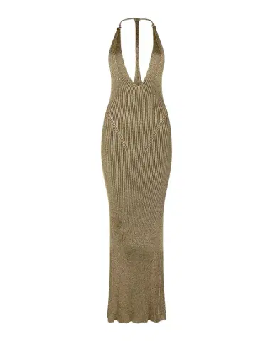 Roberto Cavalli Plunging Metallic Rib Knit Maxi Dress | Thumbnail 1 Roberto Cavalli Plunging Metallic Rib Knit Maxi Dress | Thumbnail 1