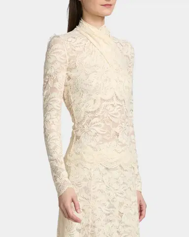 Rabanne Crisscross Mock-Neck Lace Long-Sleeve Top | Thumbnail 3 Rabanne Crisscross Mock-Neck Lace Long-Sleeve Top | Thumbnail 3