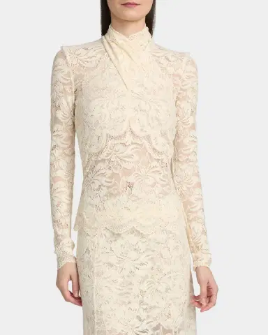 Rabanne Crisscross Mock-Neck Lace Long-Sleeve Top | Thumbnail 6 Rabanne Crisscross Mock-Neck Lace Long-Sleeve Top | Thumbnail 6