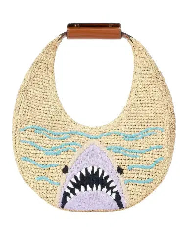 STAUD Moon Shark-Embroidered Raffia Shoulder Bag | Thumbnail 1 STAUD Moon Shark-Embroidered Raffia Shoulder Bag | Thumbnail 1