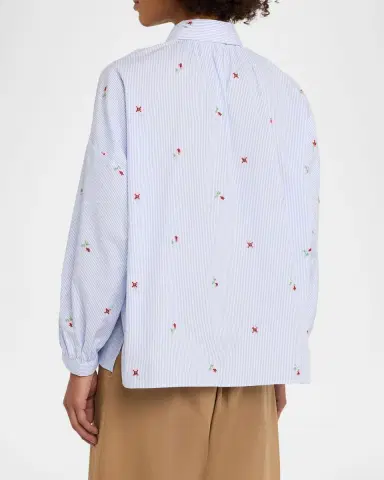 Weekend Max Mara Striped Floral-Embroidered Cotton Shirt | Thumbnail 3 Weekend Max Mara Striped Floral-Embroidered Cotton Shirt | Thumbnail 3