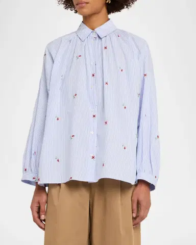 Weekend Max Mara Striped Floral-Embroidered Cotton Shirt | Thumbnail 4 Weekend Max Mara Striped Floral-Embroidered Cotton Shirt | Thumbnail 4