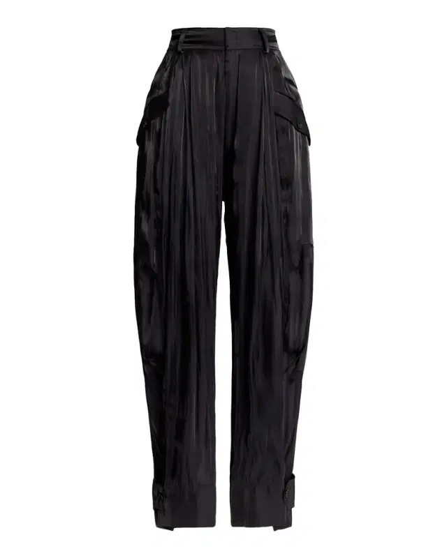 Satin Wide-Leg Ankle Cargo Pants Satin Wide-Leg Ankle Cargo Pants