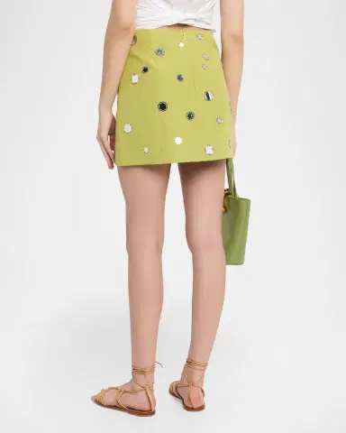 Tanya Taylor Ari Mirror-Embellished Linen-Blend Mini Skirt | Thumbnail 3 Tanya Taylor Ari Mirror-Embellished Linen-Blend Mini Skirt | Thumbnail 3