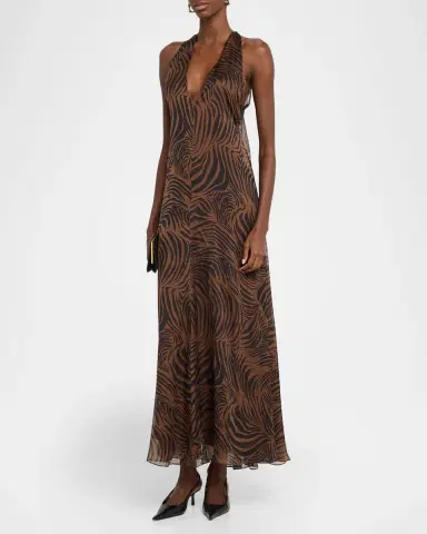 Max Mara Studio Alice Zebra-Print Silk Halter Maxi Dress | Thumbnail 4 Max Mara Studio Alice Zebra-Print Silk Halter Maxi Dress | Thumbnail 4