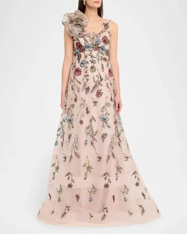 Rickie Freeman for Teri Jon Floral-Embroidered Tulle Gown | Thumbnail 4 Rickie Freeman for Teri Jon Floral-Embroidered Tulle Gown | Thumbnail 4