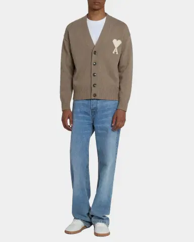 Ami Paris Men 's Intarsia Ami De Coeur Wool and Cotton Knit Cardigan | Thumbnail 6 Ami Paris Men 's Intarsia Ami De Coeur Wool and Cotton Knit Cardigan | Thumbnail 6