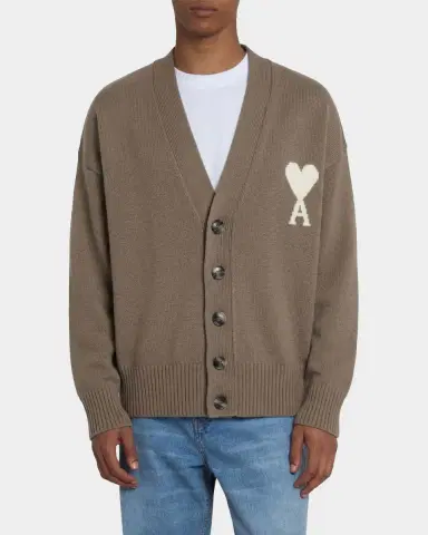 Ami Paris Men 's Intarsia Ami De Coeur Wool and Cotton Knit Cardigan | Thumbnail 8 Ami Paris Men 's Intarsia Ami De Coeur Wool and Cotton Knit Cardigan | Thumbnail 8