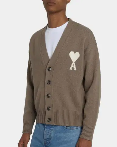 Ami Paris Men 's Intarsia Ami De Coeur Wool and Cotton Knit Cardigan | Thumbnail 9 Ami Paris Men 's Intarsia Ami De Coeur Wool and Cotton Knit Cardigan | Thumbnail 9
