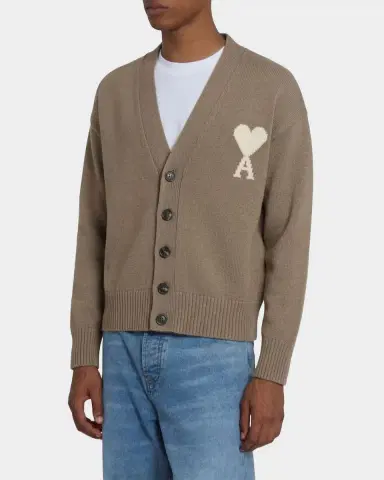 Ami Paris Men 's Intarsia Ami De Coeur Wool and Cotton Knit Cardigan | Thumbnail 10 Ami Paris Men 's Intarsia Ami De Coeur Wool and Cotton Knit Cardigan | Thumbnail 10