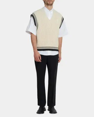 Ami Paris Men's Crochet-Ami De Coeur Wool and Cotton Knit Vest | Thumbnail 2 Ami Paris Men's Crochet-Ami De Coeur Wool and Cotton Knit Vest | Thumbnail 2