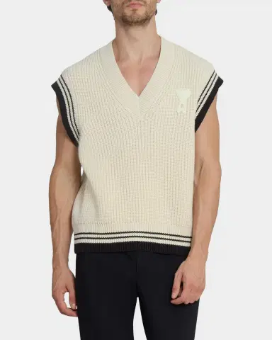 Ami Paris Men's Crochet-Ami De Coeur Wool and Cotton Knit Vest | Thumbnail 4 Ami Paris Men's Crochet-Ami De Coeur Wool and Cotton Knit Vest | Thumbnail 4