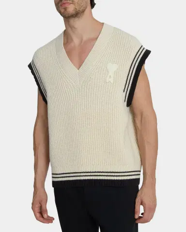 Ami Paris Men's Crochet-Ami De Coeur Wool and Cotton Knit Vest | Thumbnail 5 Ami Paris Men's Crochet-Ami De Coeur Wool and Cotton Knit Vest | Thumbnail 5