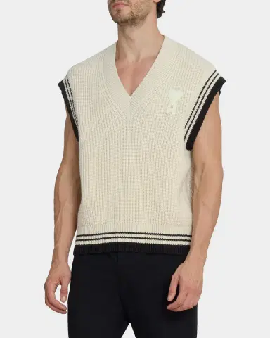 Ami Paris Men's Crochet-Ami De Coeur Wool and Cotton Knit Vest | Thumbnail 6 Ami Paris Men's Crochet-Ami De Coeur Wool and Cotton Knit Vest | Thumbnail 6