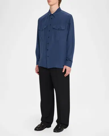 Saint Laurent Men's Viscose and Silk Double-Pocket Button-Down Shirt | Thumbnail 2 Saint Laurent Men's Viscose and Silk Double-Pocket Button-Down Shirt | Thumbnail 2