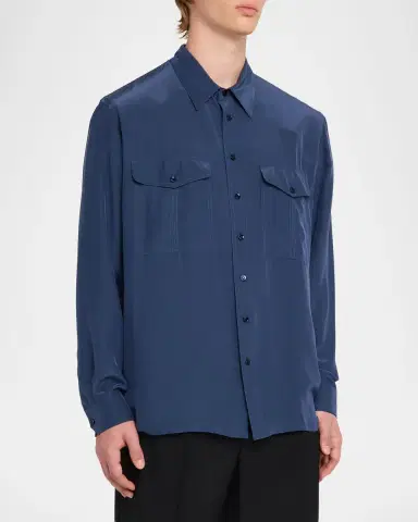 Saint Laurent Men's Viscose and Silk Double-Pocket Button-Down Shirt | Thumbnail 4 Saint Laurent Men's Viscose and Silk Double-Pocket Button-Down Shirt | Thumbnail 4