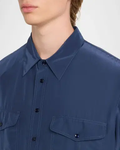 Saint Laurent Men's Viscose and Silk Double-Pocket Button-Down Shirt | Thumbnail 5 Saint Laurent Men's Viscose and Silk Double-Pocket Button-Down Shirt | Thumbnail 5