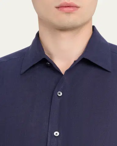 Zegna Men's Oasi Lino Linen Button-Down Shirt | Thumbnail 9 Zegna Men's Oasi Lino Linen Button-Down Shirt | Thumbnail 9