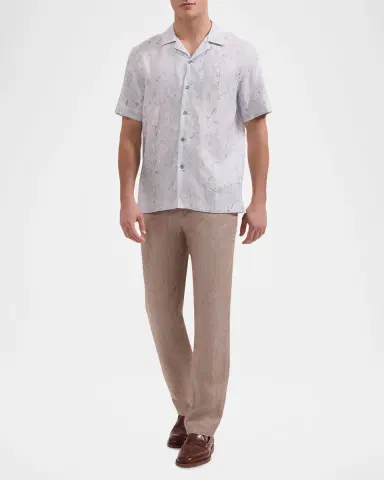 Bugatchi Men 's Jackson Linen Floral Short-Sleeve Camp Shirt | Thumbnail 2 Bugatchi Men 's Jackson Linen Floral Short-Sleeve Camp Shirt | Thumbnail 2