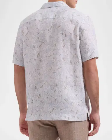 Bugatchi Men 's Jackson Linen Floral Short-Sleeve Camp Shirt | Thumbnail 3 Bugatchi Men 's Jackson Linen Floral Short-Sleeve Camp Shirt | Thumbnail 3