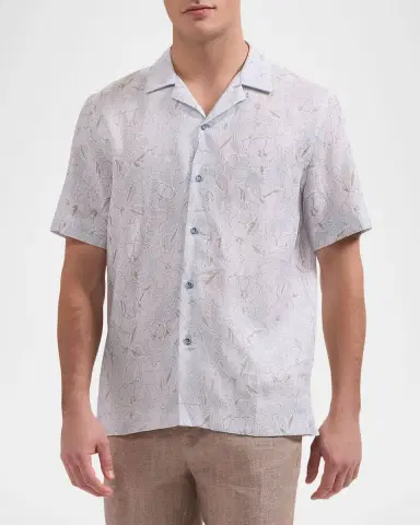 Bugatchi Men 's Jackson Linen Floral Short-Sleeve Camp Shirt | Thumbnail 4 Bugatchi Men 's Jackson Linen Floral Short-Sleeve Camp Shirt | Thumbnail 4
