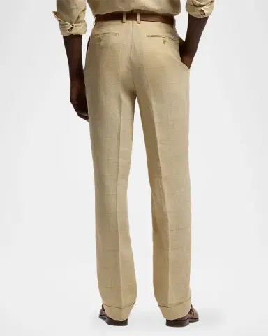 Ralph Lauren Purple Label Men 's Linen-Blend Windowpane Pleated Trousers | Thumbnail 2 Ralph Lauren Purple Label Men 's Linen-Blend Windowpane Pleated Trousers | Thumbnail 2