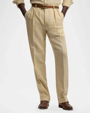 Ralph Lauren Purple Label Men 's Linen-Blend Windowpane Pleated Trousers | Thumbnail 3 Ralph Lauren Purple Label Men 's Linen-Blend Windowpane Pleated Trousers | Thumbnail 3