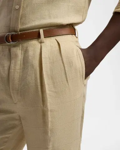 Ralph Lauren Purple Label Men 's Linen-Blend Windowpane Pleated Trousers | Thumbnail 4 Ralph Lauren Purple Label Men 's Linen-Blend Windowpane Pleated Trousers | Thumbnail 4