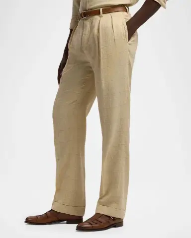 Ralph Lauren Purple Label Men 's Linen-Blend Windowpane Pleated Trousers | Thumbnail 5 Ralph Lauren Purple Label Men 's Linen-Blend Windowpane Pleated Trousers | Thumbnail 5