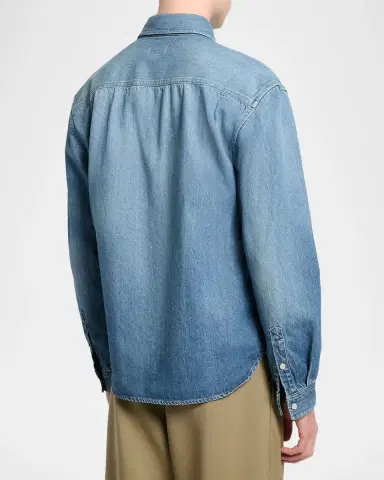 Saint Laurent Men 's Colorado Embroidered Cassandre Snap-Front Denim Shirt | Thumbnail 2 Saint Laurent Men 's Colorado Embroidered Cassandre Snap-Front Denim Shirt | Thumbnail 2
