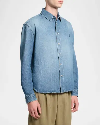 Saint Laurent Men 's Colorado Embroidered Cassandre Snap-Front Denim Shirt | Thumbnail 3 Saint Laurent Men 's Colorado Embroidered Cassandre Snap-Front Denim Shirt | Thumbnail 3