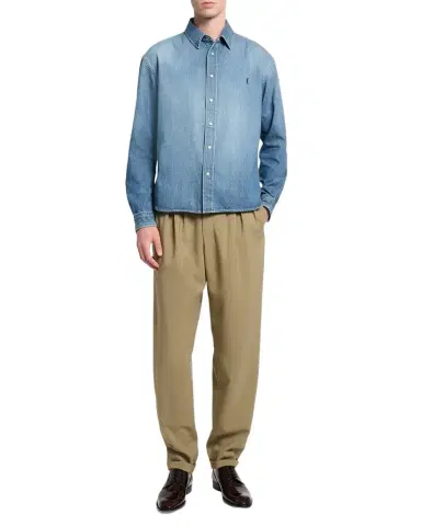 Saint Laurent Men 's Colorado Embroidered Cassandre Snap-Front Denim Shirt | Thumbnail 1 Saint Laurent Men 's Colorado Embroidered Cassandre Snap-Front Denim Shirt | Thumbnail 1