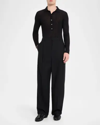 Saint Laurent en's Wool Flat Rib Long-Sleeve Polo Shirt | Thumbnail 2 Saint Laurent en's Wool Flat Rib Long-Sleeve Polo Shirt | Thumbnail 2