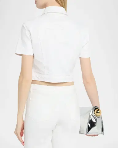 L'Agence Kirstie Cropped Short-Sleeve Denim Jacket | Thumbnail 3 L'Agence Kirstie Cropped Short-Sleeve Denim Jacket | Thumbnail 3