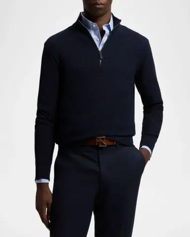 Ralph Lauren Purple Label Textured Silk-Cotton Quarter-Zip Sweater | Thumbnail 4 Ralph Lauren Purple Label Textured Silk-Cotton Quarter-Zip Sweater | Thumbnail 4