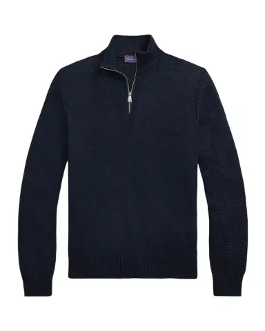 Ralph Lauren Purple Label Textured Silk-Cotton Quarter-Zip Sweater | Thumbnail 1 Ralph Lauren Purple Label Textured Silk-Cotton Quarter-Zip Sweater | Thumbnail 1