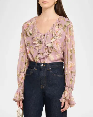 Kobi Halperin Leia Metallic Floral-Print Ruffle Blouse | Thumbnail 4 Kobi Halperin Leia Metallic Floral-Print Ruffle Blouse | Thumbnail 4