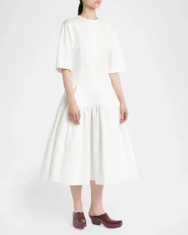 Bottega Veneta Cotton Voile Drop-Waist Midi Dress | Thumbnail 4 Bottega Veneta Cotton Voile Drop-Waist Midi Dress | Thumbnail 4