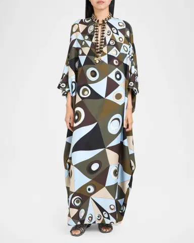 Pucci Vivara Silk Crepe De Chine Embellished Maxi Caftan Dress | Thumbnail 2 Pucci Vivara Silk Crepe De Chine Embellished Maxi Caftan Dress | Thumbnail 2