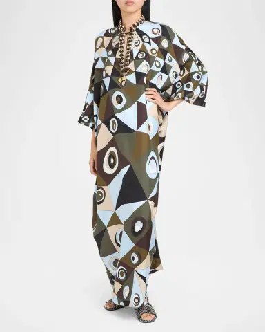 Pucci Vivara Silk Crepe De Chine Embellished Maxi Caftan Dress | Thumbnail 4 Pucci Vivara Silk Crepe De Chine Embellished Maxi Caftan Dress | Thumbnail 4
