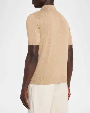 Isaia Men's Linen-Silk Short-Sleeve Polo Shirt | Thumbnail 3 Isaia Men's Linen-Silk Short-Sleeve Polo Shirt | Thumbnail 3