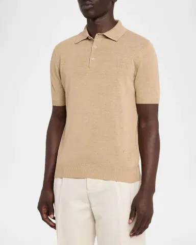 Isaia Men's Linen-Silk Short-Sleeve Polo Shirt | Thumbnail 4 Isaia Men's Linen-Silk Short-Sleeve Polo Shirt | Thumbnail 4