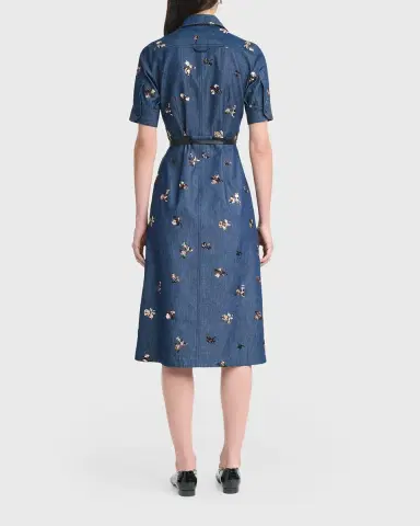 Altuzarra Kieran Sequined Floral Denim Midi Shirtdress With Belt | Thumbnail 2 Altuzarra Kieran Sequined Floral Denim Midi Shirtdress With Belt | Thumbnail 2