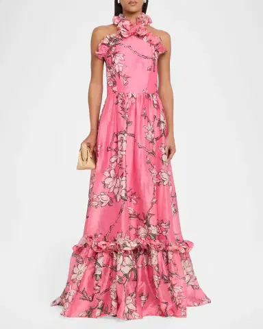 LEO LIN Floral-Print Ruffle Halter Maxi Dress | Thumbnail 2 LEO LIN Floral-Print Ruffle Halter Maxi Dress | Thumbnail 2