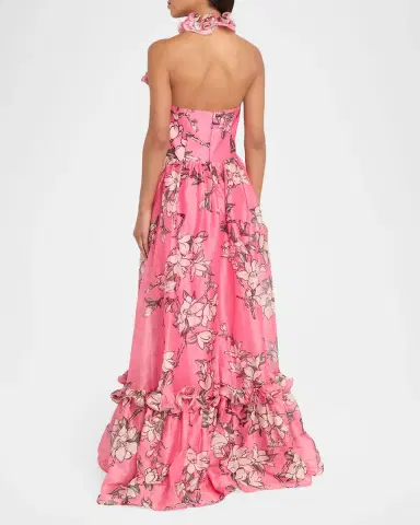 LEO LIN Floral-Print Ruffle Halter Maxi Dress | Thumbnail 3 LEO LIN Floral-Print Ruffle Halter Maxi Dress | Thumbnail 3