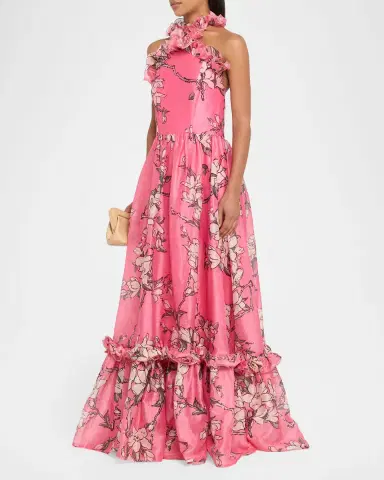 LEO LIN Floral-Print Ruffle Halter Maxi Dress | Thumbnail 4 LEO LIN Floral-Print Ruffle Halter Maxi Dress | Thumbnail 4