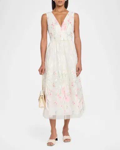 Milly Tinsley Floral-Embroidered Mesh Midi Dress | Thumbnail 2 Milly Tinsley Floral-Embroidered Mesh Midi Dress | Thumbnail 2