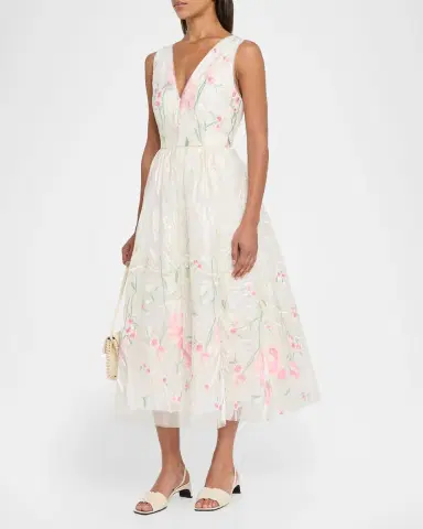 Milly Tinsley Floral-Embroidered Mesh Midi Dress | Thumbnail 4 Milly Tinsley Floral-Embroidered Mesh Midi Dress | Thumbnail 4