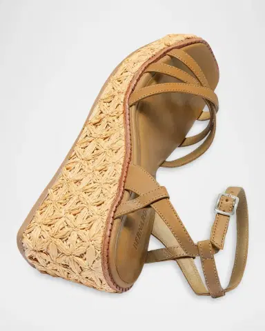 Bernardo 95mm Cairo Leather and Raffia Wedge Sandals | Thumbnail 2 Bernardo 95mm Cairo Leather and Raffia Wedge Sandals | Thumbnail 2